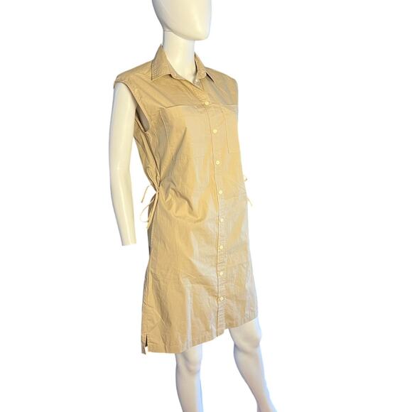 Gap Khaki Tan Cotton Poplin Sleeveless Cutout Back Collared Shirt Dress XS - Picture 1 of 6